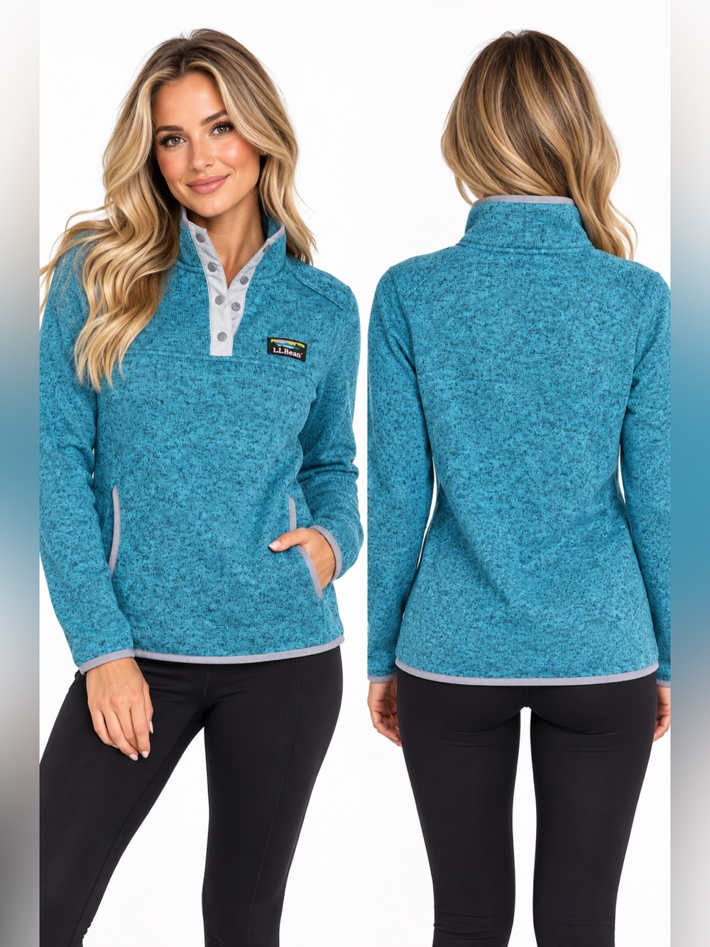L.L.Bean Sweater Fleece Snap Pullover Heather Teal Gray Women’s Small